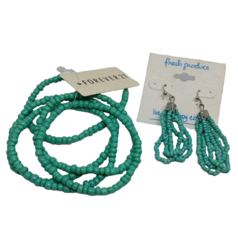 BUNDLE lot faux turquoise seed beads Fresh Produce earrings Forever 21 bracelets